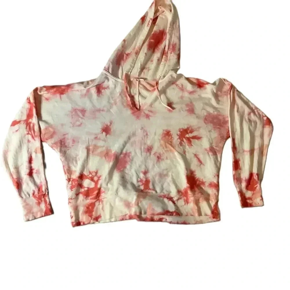 Splendid Hoodie Women M Pink Tie Dye Long Sleeve V-Neck RM1K770 Cotton Blend